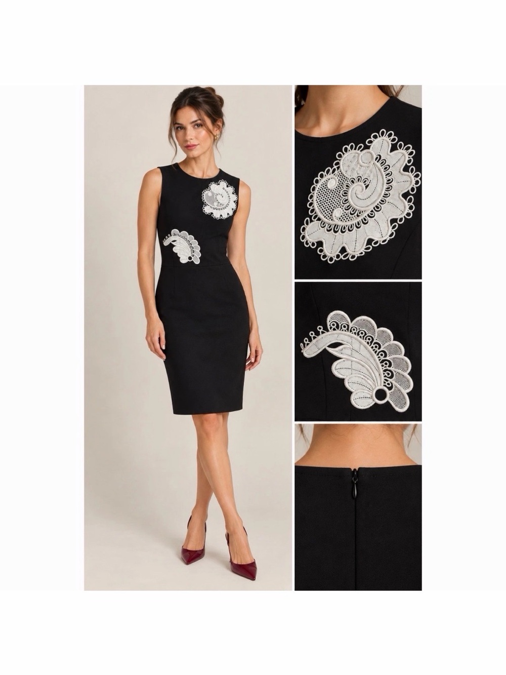 Stella McCartney Little Black Dress w/ Embroidered Lace Applique Size IT 42/US 6